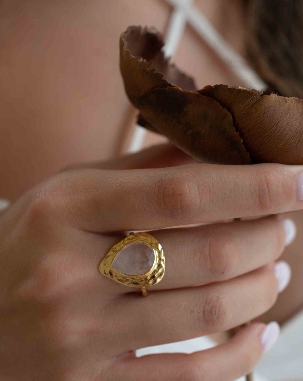 Rose Quartz Ring * 18k Gold Plated Ring * Statement Ring * Gemstone Ring * Pink * Bridal Ring * Wedding Ring *Organic Ring * Natural *BJR295