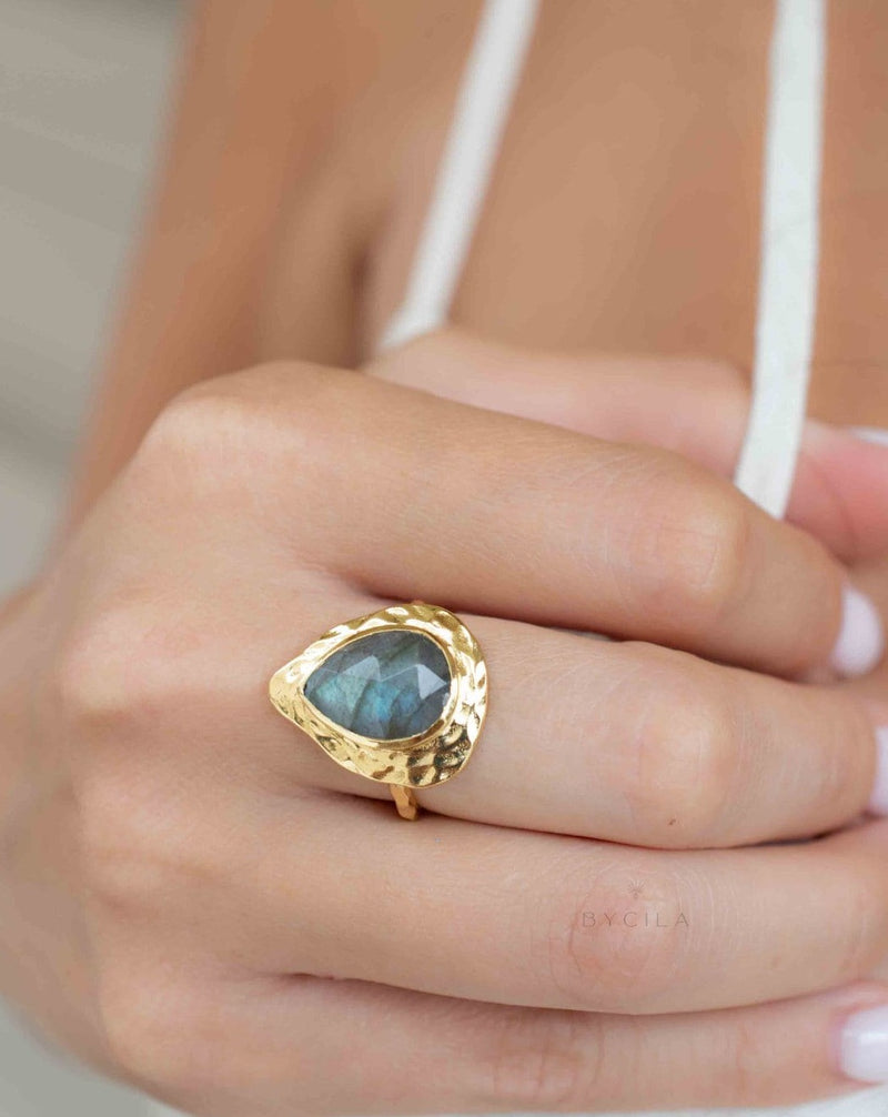 Rainbow Labradorite Ring * Gold Plated 18kRing * Gemstone * Gold Plated * Statement *Bridal *Wedding * Natural * Thin *Handmade BJR293