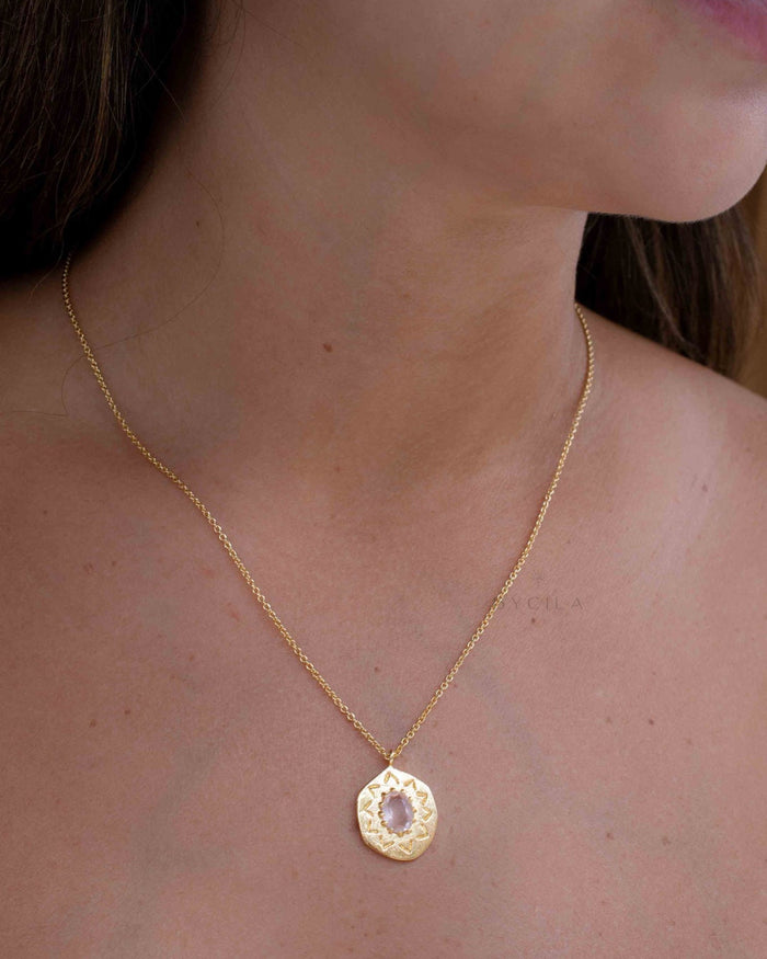 Moonstone, Labradorite, Rose Quartz or Aqua Chalcedony Necklace * Dotted chain Gold Plated 18k * Gemstone * Modern * Layered * BJN109