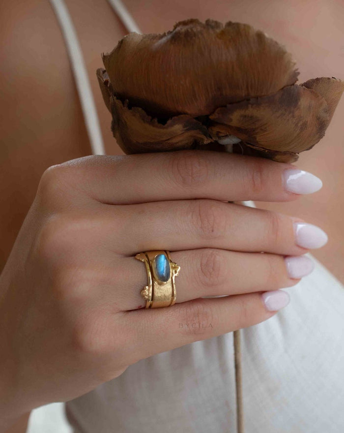 Rainbow Labradorite Ring * Gold Ring * Gemstone * Gold Plated * Statement *Bridal *Wedding * Natural * Thin *Handmade BJR313