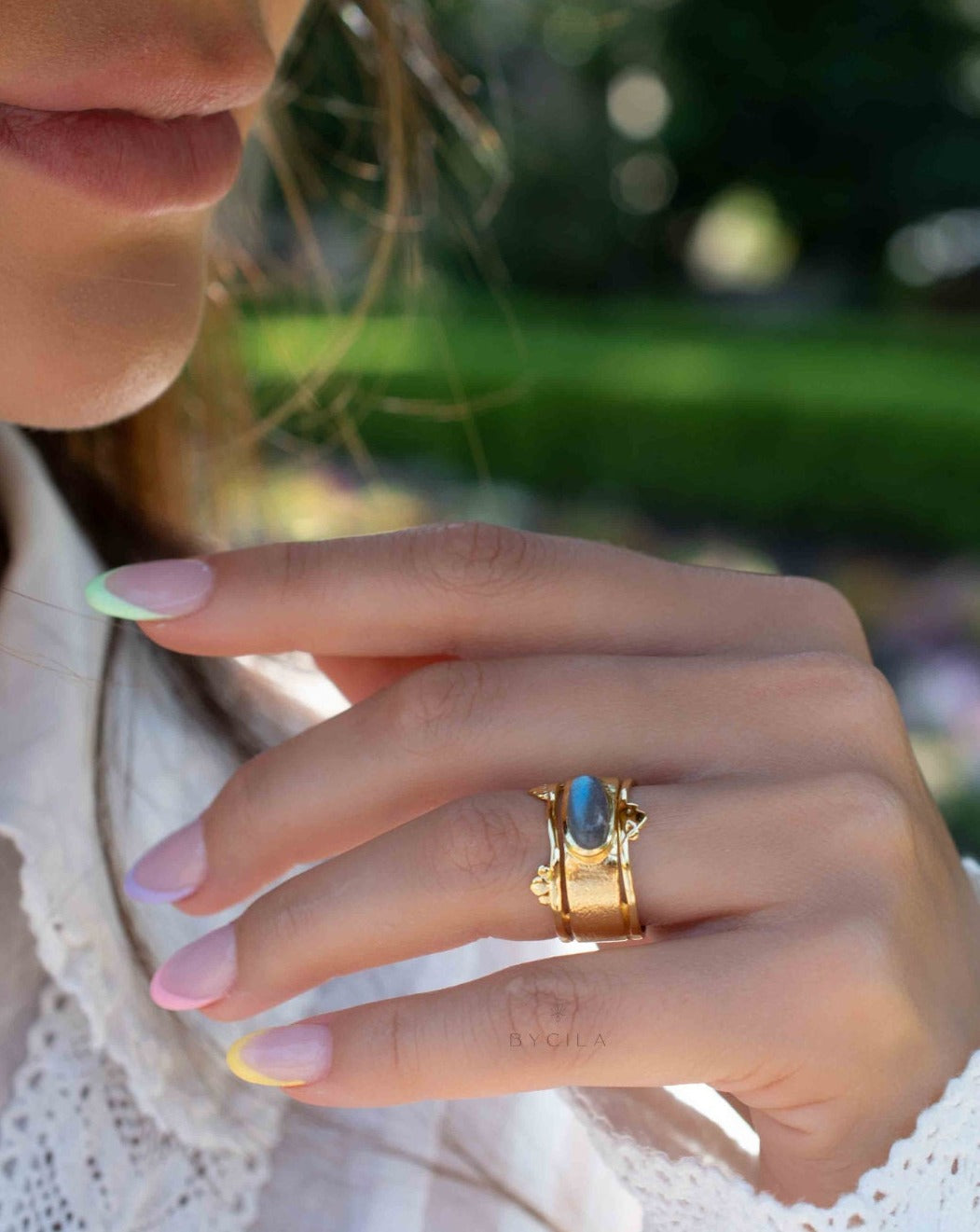 Rainbow Labradorite Ring * Gold Ring * Gemstone * Gold Plated * Statement *Bridal *Wedding * Natural * Thin *Handmade BJR313