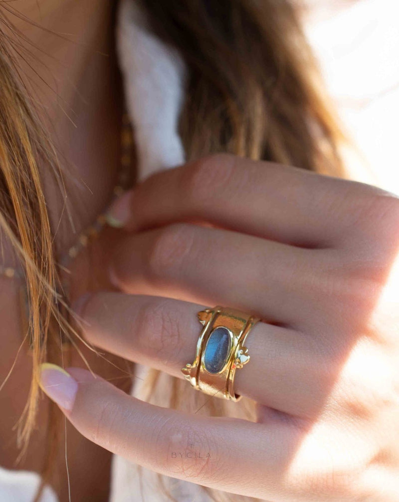 Rainbow Labradorite Ring * Gold Ring * Gemstone * Gold Plated * Statement *Bridal *Wedding * Natural * Thin *Handmade BJR313
