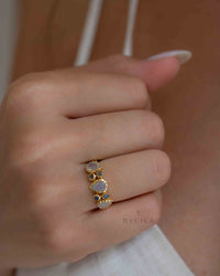 Labradorite & Moonstone Gold Plated Ring * Statement Ring * Gemstone Ring * Pink * Bridal Ring * Wedding Ring * Organic Ring * BJR320