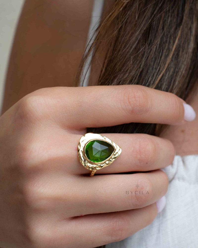 Peridot hydro Gold Plated Ring * Statement Ring * Green Stone * Gold Ring * Large Ring Statement * August Birthstone BJR296