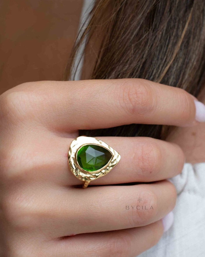 Peridot hydro Gold Plated Ring * Statement Ring * Green Stone * Gold Ring * Large Ring Statement * August Birthstone BJR296
