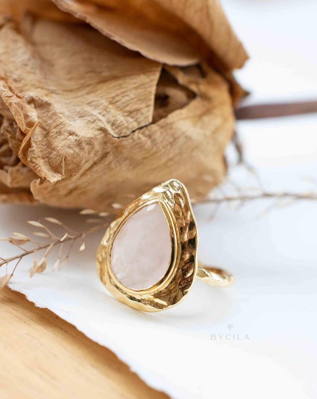 Rose Quartz Ring * 18k Gold Plated Ring * Statement Ring * Gemstone Ring * Pink * Bridal Ring * Wedding Ring *Organic Ring * Natural *BJR295