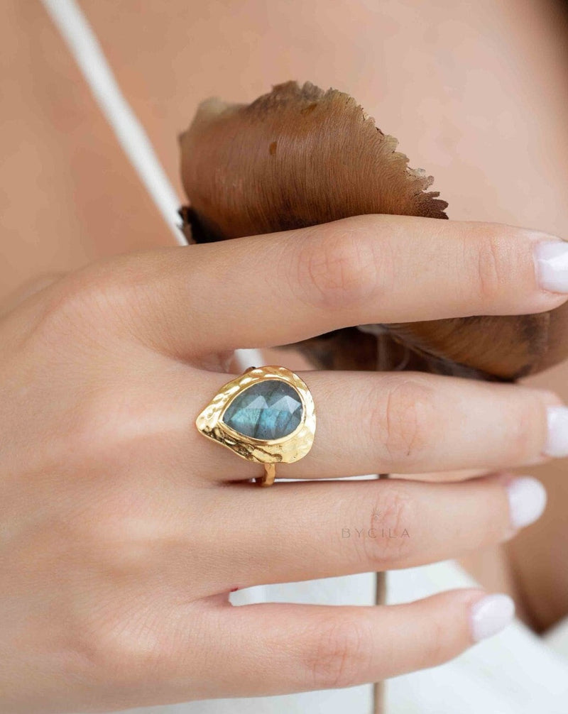 Rainbow Labradorite Ring * Gold Plated 18kRing * Gemstone * Gold Plated * Statement *Bridal *Wedding * Natural * Thin *Handmade BJR293