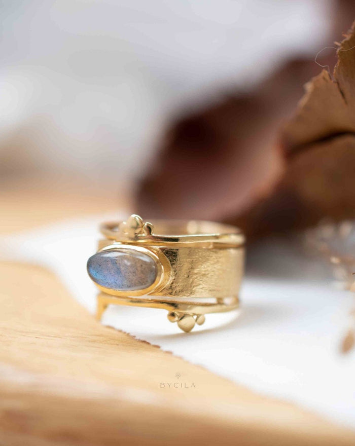 Rainbow Labradorite Ring * Gold Ring * Gemstone * Gold Plated * Statement *Bridal *Wedding * Natural * Thin *Handmade BJR313