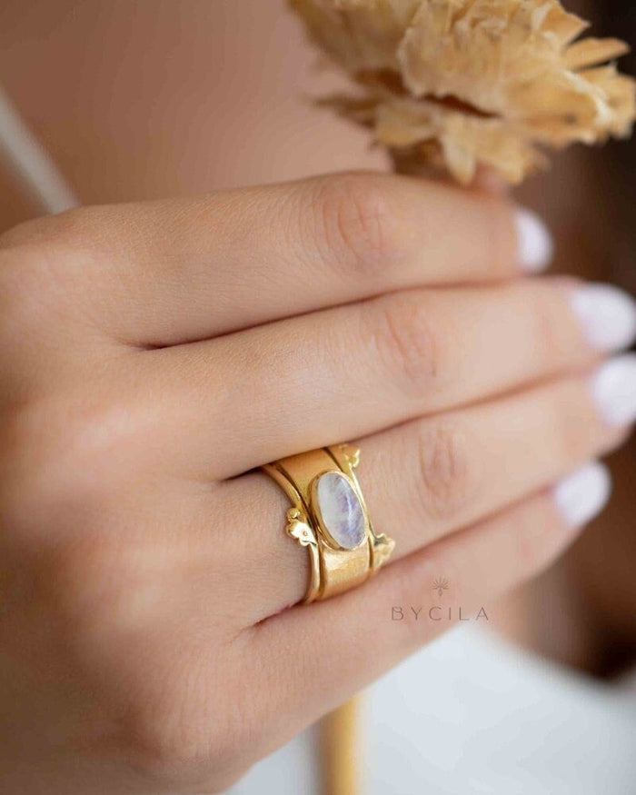 Moonstone Gold Plated Ring * Statement Ring * Gemstone Ring * Rainbow Moonstone * Gold Ring * BJR