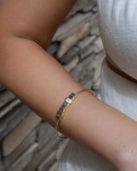 Labradorite Bangle Bracelet * Gold Plated * Gemstone * Gypsy * Hippie * Adjustable * Statement * Stacking * Layering *BJB046