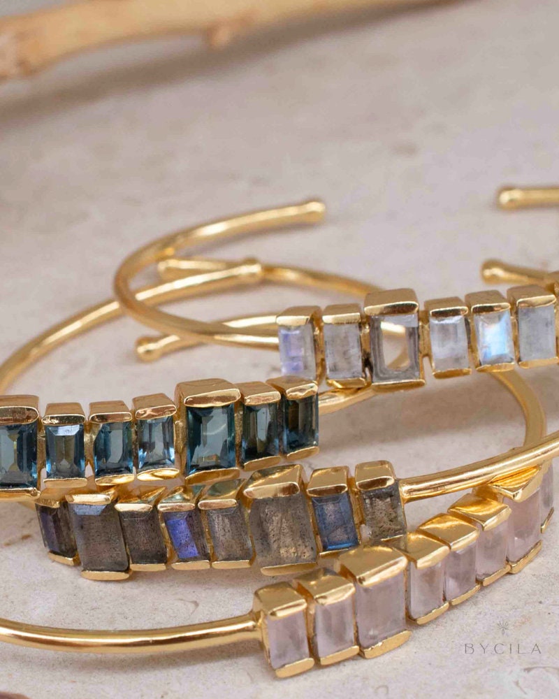 Labradorite Bangle Bracelet * Gold Plated * Gemstone * Gypsy * Hippie * Adjustable * Statement * Stacking * Layering *BJB046