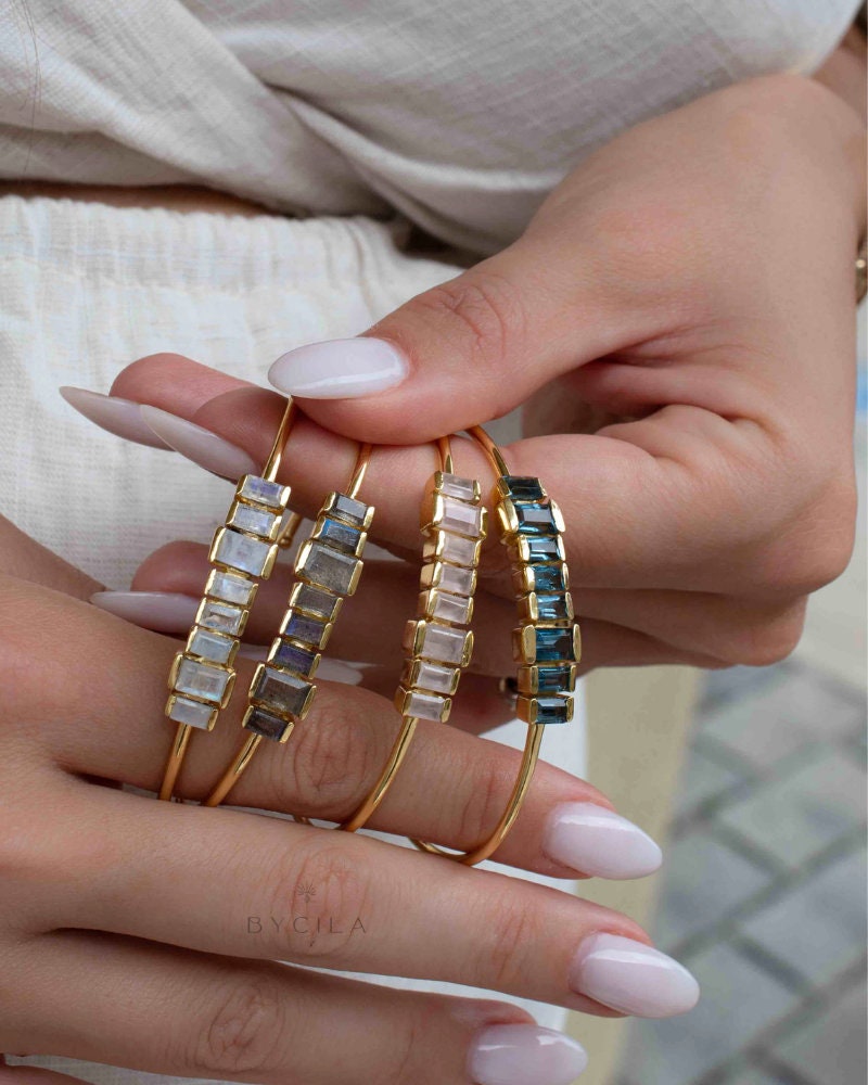 Labradorite Bangle Bracelet * Gold Plated * Gemstone * Gypsy * Hippie * Adjustable * Statement * Stacking * Layering *BJB046