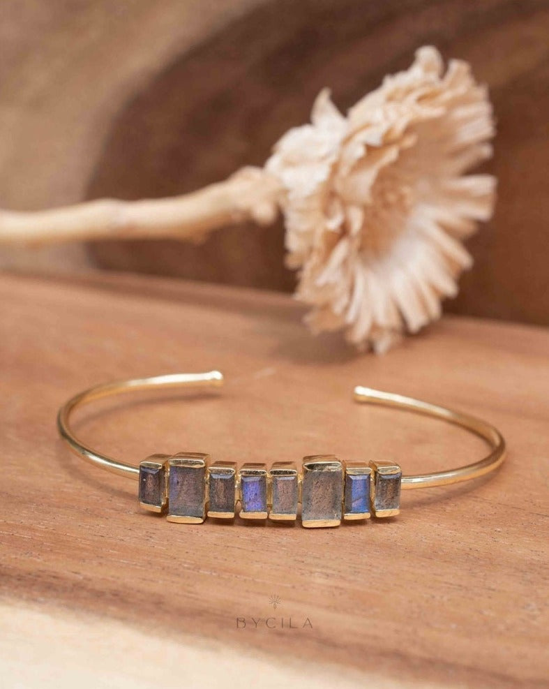 Labradorite Bangle Bracelet * Gold Plated * Gemstone * Gypsy * Hippie * Adjustable * Statement * Stacking * Layering *BJB046