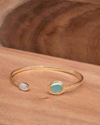 Aqua Chalcedony & Moonstone Bangle Bracelet * Gold Plated * Gemstone * Adjustable * BJB051 *