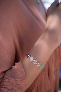 Amethyst, Moonstone, Rose Quartz, Labradorite & Aqua chalcedony Bangle Bracelet * Gold Plated * Gemstone * Adjustable * BJB058
