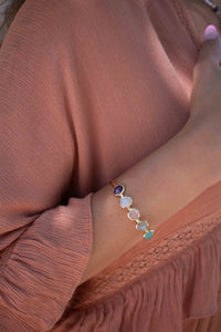 Amethyst, Moonstone, Rose Quartz, Labradorite & Aqua chalcedony Bangle Bracelet * Gold Plated * Gemstone * Adjustable * BJB058
