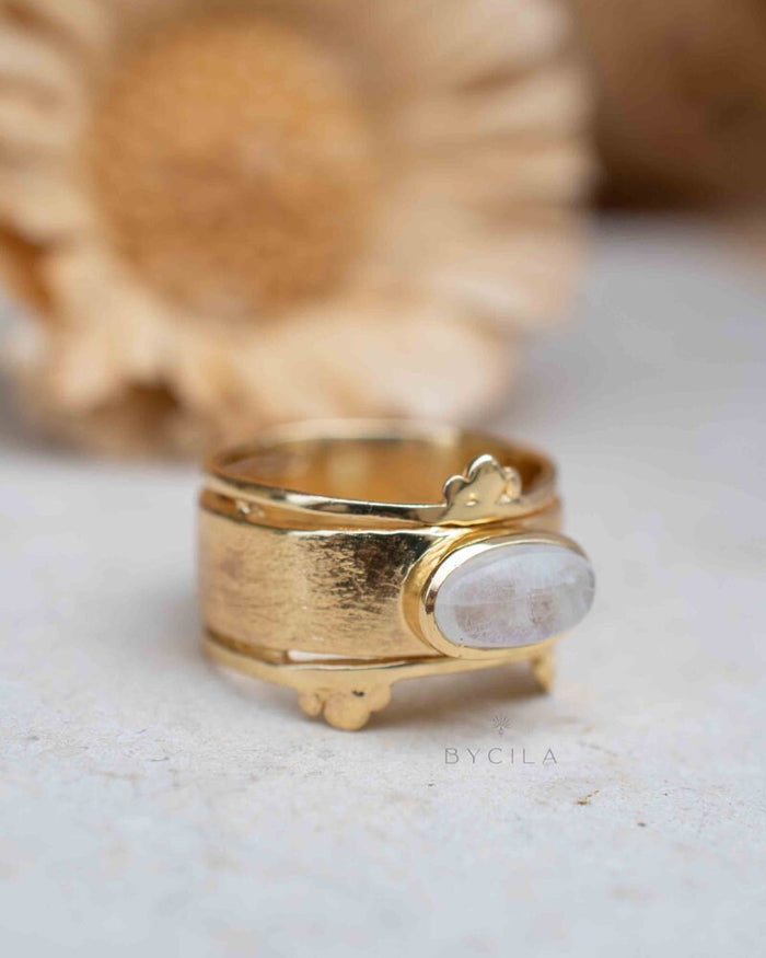 Moonstone Gold Plated Ring * Statement Ring * Gemstone Ring * Rainbow Moonstone * Gold Ring * BJR