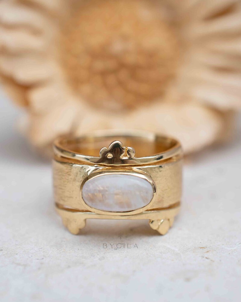 Moonstone Gold Plated Ring * Statement Ring * Gemstone Ring * Rainbow Moonstone * Gold Ring * BJR