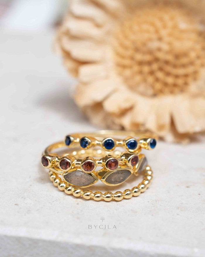 Garnet, Iolite and Labradorite Ring * Gold Ring * Gemstone * Gold Plated * Statement *Bridal *Wedding * stackable * Thin *Handmade BJR324