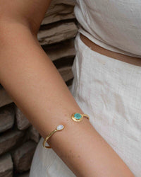 Aqua Chalcedony & Moonstone Bangle Bracelet * Gold Plated * Gemstone * Adjustable * BJB051 *
