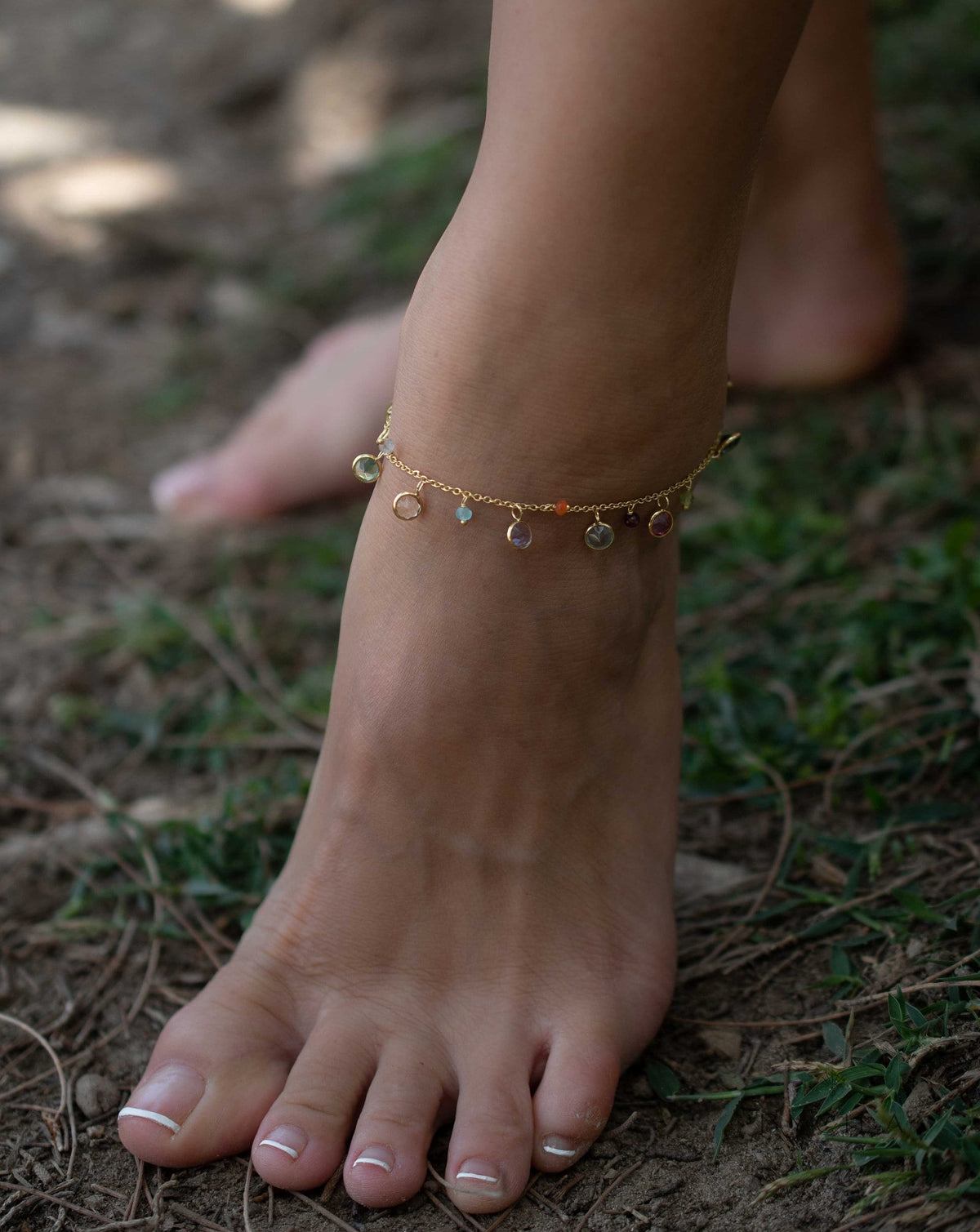 Iolite hydro, Pink Tourmaline hydro, Blue Topaz, Amethyst, Citrine, Green Amethyst Gold Plated Anklet * Handmade* Multi stone BJA001