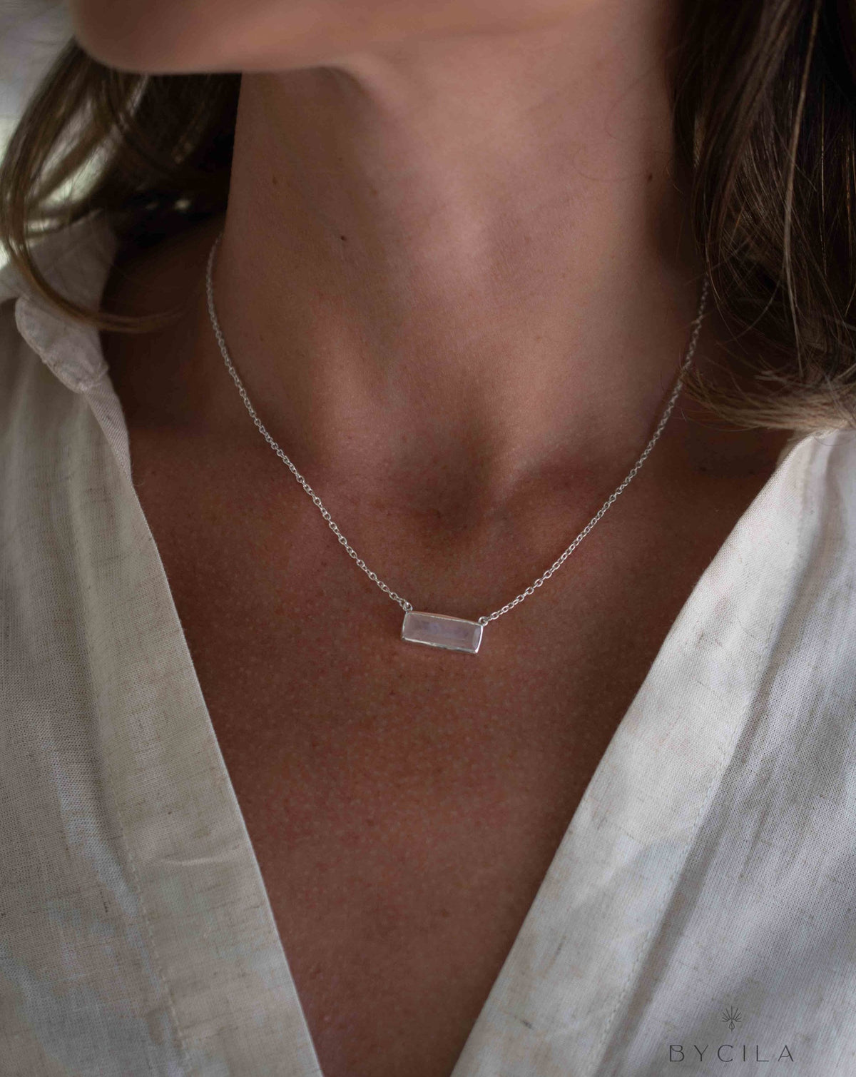 Rose Quartz Rectangle Bar Necklace * Gold Vermeil, Sterling Silver 925 or Rose Gold * Layered * Gemstone * Gift for Her * Elegant * BJN195