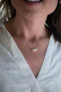 Rose Quartz Rectangle Bar Necklace * Gold Vermeil, Sterling Silver 925 or Rose Gold * Layered * Gemstone * Gift for Her * Elegant * BJN195