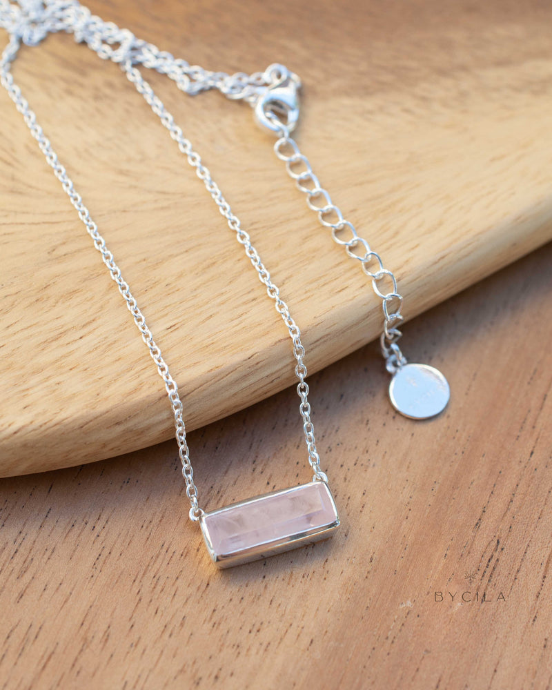 Rose Quartz Rectangle Bar Necklace * Gold Vermeil, Sterling Silver 925 or Rose Gold * Layered * Gemstone * Gift for Her * Elegant * BJN195