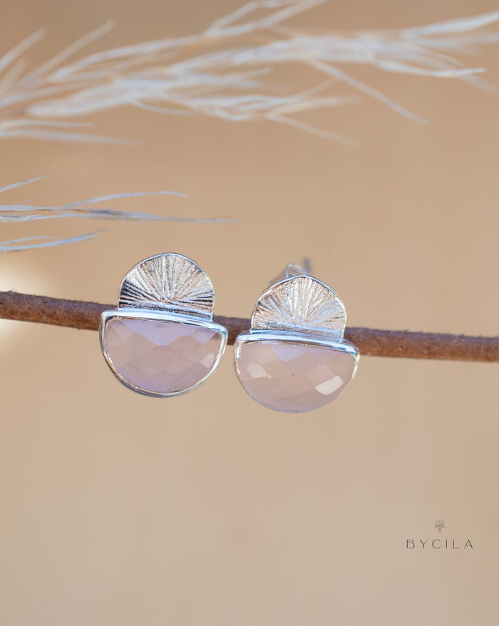Rose Quartz Stud Earrings* Gold Plated 18k or Sterling Silver 925 * Post * Gemstone * Everyday * handmade* bohemian * ByCila * BJE160