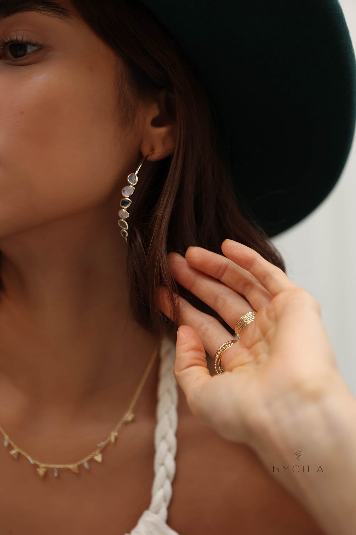 Labradorite, Moonstone and Iolite hydro Earrings Gold Plated 18k * Earrings * Hoop * Multi-stones * Handmade * Gemstone * BJE1