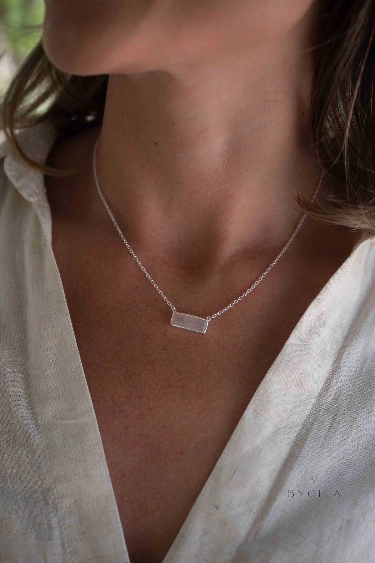 Rose Quartz Rectangle Bar Necklace * Gold Vermeil, Sterling Silver 925 or Rose Gold * Layered * Gemstone * Gift for Her * Elegant * BJN195