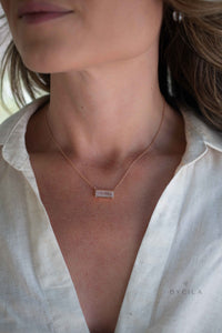 Rose Quartz Rectangle Bar Necklace * Gold Vermeil, Sterling Silver 925 or Rose Gold * Layered * Gemstone * Gift for Her * Elegant * BJN195