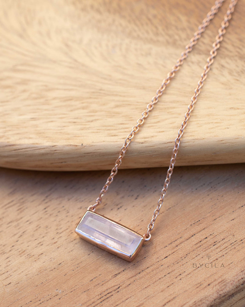 Rose Quartz Rectangle Bar Necklace * Gold Vermeil, Sterling Silver 925 or Rose Gold * Layered * Gemstone * Gift for Her * Elegant * BJN195