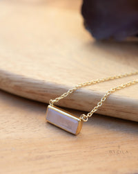 Rose Quartz Rectangle Bar Necklace * Gold Vermeil, Sterling Silver 925 or Rose Gold * Layered * Gemstone * Gift for Her * Elegant * BJN195