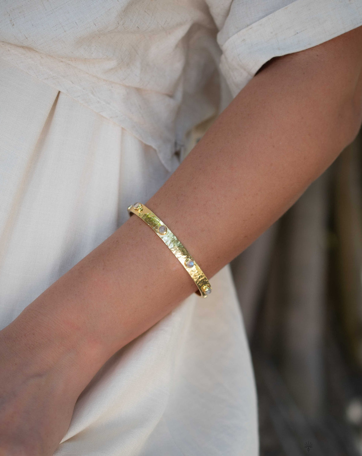 Moonstone Bangle Bracelet * Gold Plated * Gemstone * Gypsy * Hippie * Adjustable * Statement * Stacking * Layering * BJB059