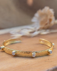 Moonstone Bangle Bracelet * Gold Plated * Gemstone * Gypsy * Hippie * Adjustable * Statement * Stacking * Layering * BJB059