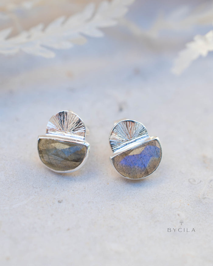 Labradorite Earrings Stud Gold Plated 18k or Sterling Silver 925 *Post * Gemstone * Statement * handmade * Lightweight *ByCila * BJE157