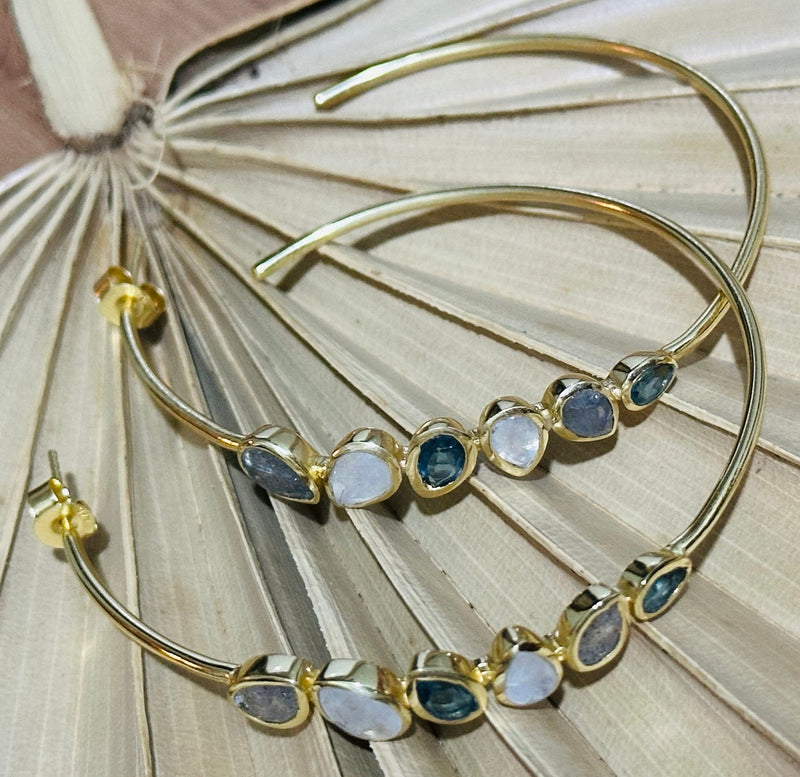 Labradorite, Moonstone and Iolite hydro Earrings Gold Plated 18k * Earrings * Hoop * Multi-stones * Handmade * Gemstone * BJE1